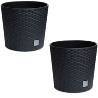 astor24 - 2X Blumentopf Anthrazit in Rattan-Optik - Pflanzkübel mit Einsatz - Rattan-Blumentopf für Garten - In/Outdoor - Höhe 22,5 cm - Ø 25 cm (2er Set 24,5cm Ø, Schwarz)