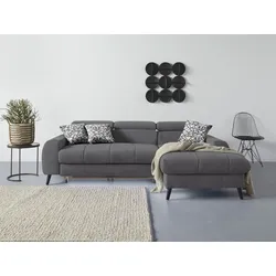 Ecksofa COTTA "Mia L-Form mit 3 Zierkissen", grau, B:236cm H:74cm T:164cm, 100% Polyester, Sofas, wahlweise mit Bettfunktion, Bettkasten, Beleuchtung & Wireless-Charger