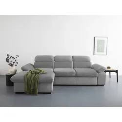 Ecksofa COTTA "Lola L-Form mit Kopfteilfunktion & Hocker", grau (mouse), B:250cm H:73cm T:165cm, 100% Polyester, Sofas, wahlweise mit Bettfunktion, Bettkasten & Armteilverstellung