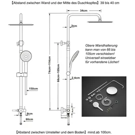 JOHO Edelstahl Duschset ohne Armatur, Chrom Duschsystem, Regendusche set, Überkopfbrause set, Duschgarnitur, Kopfbrause D20cm