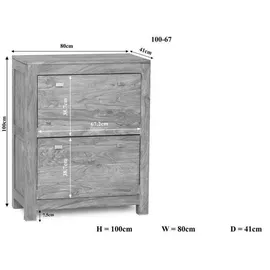 MASSIVMOEBEL24.DE Schuhschrank Sheesham 80 x 41 x 100 cm grau geölt / grau