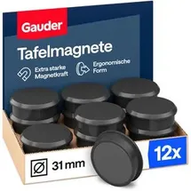 Gauder Magnete schwarz, Ø 31 mm, Höhe 10 mm, 12 Stück