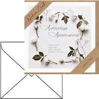 bsb Trauerkarten Nature Card, Blumenranke, 155 x 155 mm, Klappkarte mit Umschlag, 3 Stück