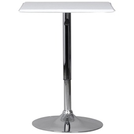 KADIMA DESIGN Stehtisch: Höhenverstellbare Leder-Optik Tischplatte, Chromgestell, 63x63 cm, drehbar, Weiß.