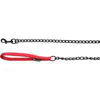 Karlie Hundeleine – Kettenleine mit Neopren-Griff – 1m x 17mm – Flamingo Trero Rot – Metall & Nylon – Beschläge matt schwarz