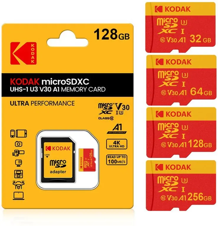 KODAK Micro SD-Karte, rote Speicherkarte, 64 GB, 128 GB, 256 GB, MicroSDXC TF-Flash-Karten für Telefon