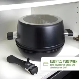 Qulinart Stapelbares Topfset aus Hochwertigem Aluminiumguss - 5 Teilig mit Abnehmbarem Griff