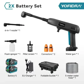 Yofidra Akku-Hochdruckreiniger 100 Bar Mobiler Hochdruckreiniger mit 2 Akkus 336l/h