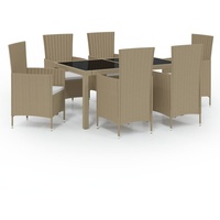 vidaXL 7-tlg. Garten-Essgruppe mit Kissen Poly Rattan Beige