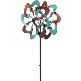 Kinetic Art - Windspiel Metall - inkl. Bodenanker, Zwei Rotoren für 3D-Optik, hochwertige Bunte magische Windspiele für den Garten draußen stehend (Copper Swirl Duett)