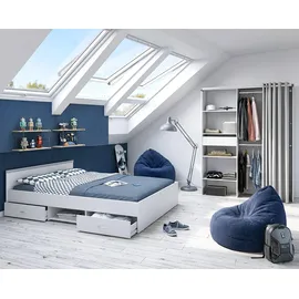 58 aufm Kessel Stauraumbett Parisot Mega 140 x 200 cm Spanplatte Holzdekor weiß