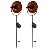 ETC Shop Solarleuchte Erdspieß Steckleuchte schwarz orange Gartenleuchte Solar Erdspieß, Stahl, LED Leuchtmittel, H 61 cm,