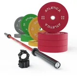 Atletica Gamma Performance Hantelstangen Set | Powerlifting-Langhantel | 190kg Color Bumper Plates | Pro Collars | Ideal für Kraftdreikampf-Übungen Gamma Hantelstange Farbe Sportscar Red