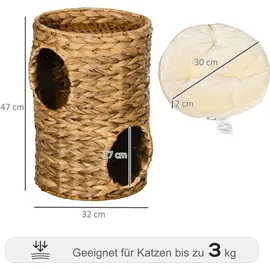 PawHut Kratztonne, 47 cm hoch Katzentonne mit 2 Ebenen, Katzenturm aus Wasserhyazinthe, für Katze bis 3,5 kg, Hellbraun