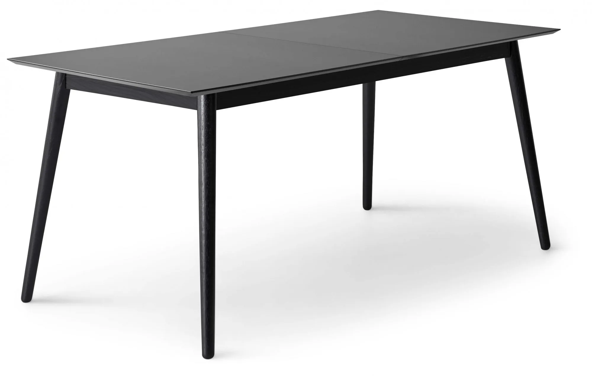 Esstisch HAMMEL FURNITURE "Meza Designtisch mit Auszugsfunktion und 2 Einlegeplatten", schwarz (anthrazit, schwarz, laminat, mdf, esche massivholzfüße), B:165cm H:74cm T:90cm, Tischplatte: Schwarzes nanobehandeltes Fenix-Laminat (schwarzer Rand), Gestell: Massive schwarz gebeizte Esche. Mit nanobehandeltem Laminat, einer matten, seidigen Oberfläche, die Fingerabdrücke abweist und langlebig und hygienisch ist., Tische, rechteckige Tischplatte MDF, Esche Massivholzgestell