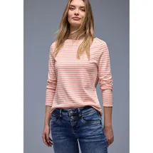 STREET ONE Langarmshirt STREET ONE, Damen, Gr. 38, light apricot, Jersey, Obermaterial: 100% Baumwolle, gestreift, tailliert hüftbedeckend, U-Boot-Ausschnitt, Shirts Langarmshirt, in Streifen-Optik