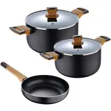 Bergner Kochtopfset Bergner Earth Black, Schwarz, Holz, Metall, 5-teilig, Mangoholz, 20 cm,24 cm, leichte Reinigung, Kochen, Töpfe, Topfsets