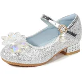 Eleasica Mädchen Schuhes für Verkleidung Sandalen Eiskönigin Geschlossene Zehe Kinder Prinzessinnenschuhe Geburtstag Karneval Weihnachten Ballerinas Cinderella Blockabsatz Abriebfest,Silber,31 - 31 EU