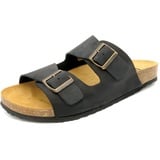 Casual Herren Pantoletten Nubuk Leder Fußbett Sandalen 39-47 Echtleder Zwei-Riemchen Hausschuhe offen Schwarz Größe 47 EU - 47 EU