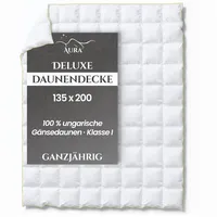 Aura® Luxus Ganzjahres Daunendecke 135x200 cm | Deluxe 100% ungarische Gänsedaunen Klasse I | Oeko-TEX® Standard 100 | Allergikergeeignet Bettdecke für Frühling & Herbst