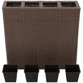 furnicato Garten-Hochbeet mit 4 Töpfen Poly Rattan Braun