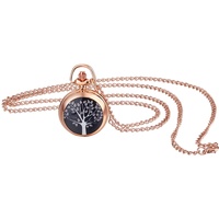 JewelryWe Taschenuhr Damen Elegant Baum des Lebens Analog Quarz Uhr mit Halskette Kette Pocket Watch Geschenk Rosegold