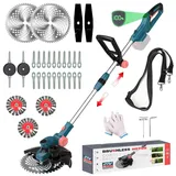 Qiyasjew Akku Rasentrimmer für Makita Akku | 3-in-1 Rasenkantenschneider, Freischneider & Motorsense | Bürstenloser Motor Rasentrimmer mit unkrautbürste (ohne Akku und Ladegerät) (Blau)