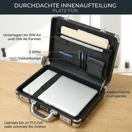 HMF Alu Aktenkoffer Herren mit Zahlenschloss, 45 x 33 x 11 cm Schwarz
