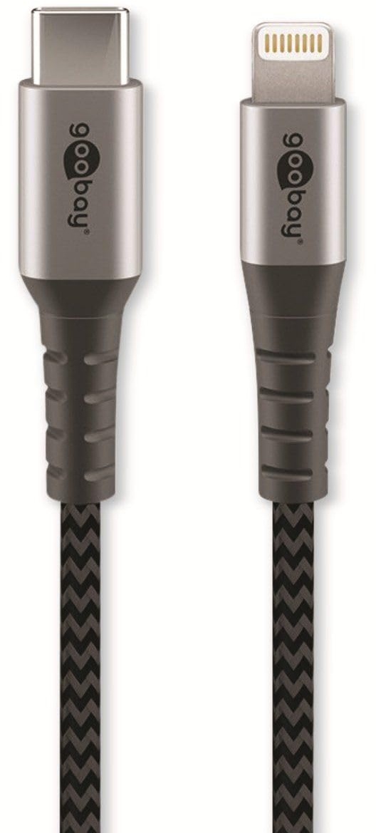 Goobay 49270 Lightning auf USB C Schnellladekabel / MFi Apple Ladekabel Lightning Kabel / 480 Mbits iPhone Kabel / Extrem robustes Textilkabel / Ladekabel iPhone Apple iPad / Grau / 0,5m