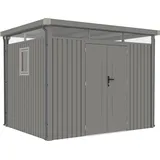 Rockford Gerätehaus Metall Geräteschuppen 294 x 230 cm Gartenhaus mit Flachdach inkl. Regenrohre Lagos 200 Grau - Grau