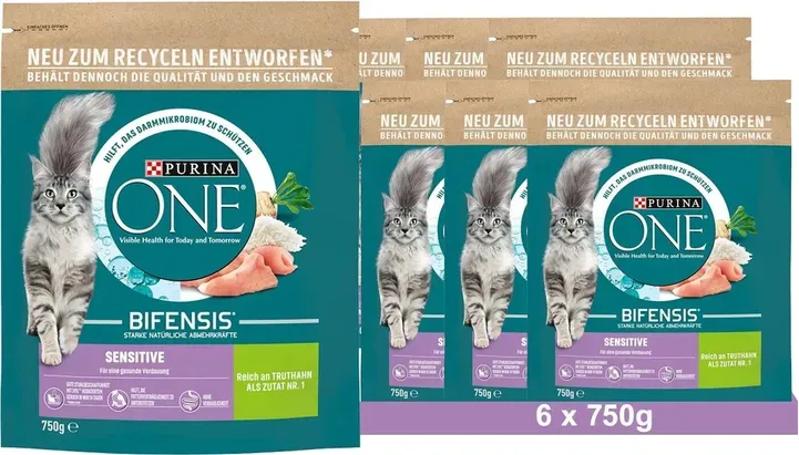 Purina ONE BIFENSIS Sensitive Reich an Truthahn und Reis 6 x 750 g