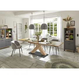 Mäusbacher Komfort 2.0 Esstisch Holzwerkstoff X-Form ausziehbar - Asteiche/Schwarzstahl