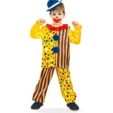 KarnevalsTeufel Kinderkostüm Clown in gelb mit Buntem Muster 2-teilig Hose und Oberteil Harlekin Hofnarr Schalk Schelm Verkleidung (128)