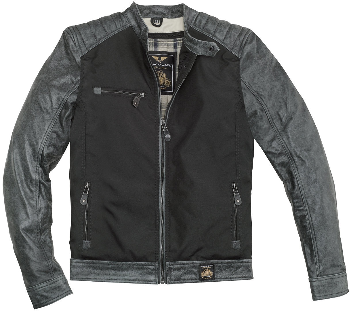 Black-Cafe London Johannesburg Motorrad Leder- / Textiljacke, schwarz-grau, Größe 56