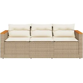 vidaXL Gartensofa mit Kissen 3-Sitzer Beige Poly Rattan