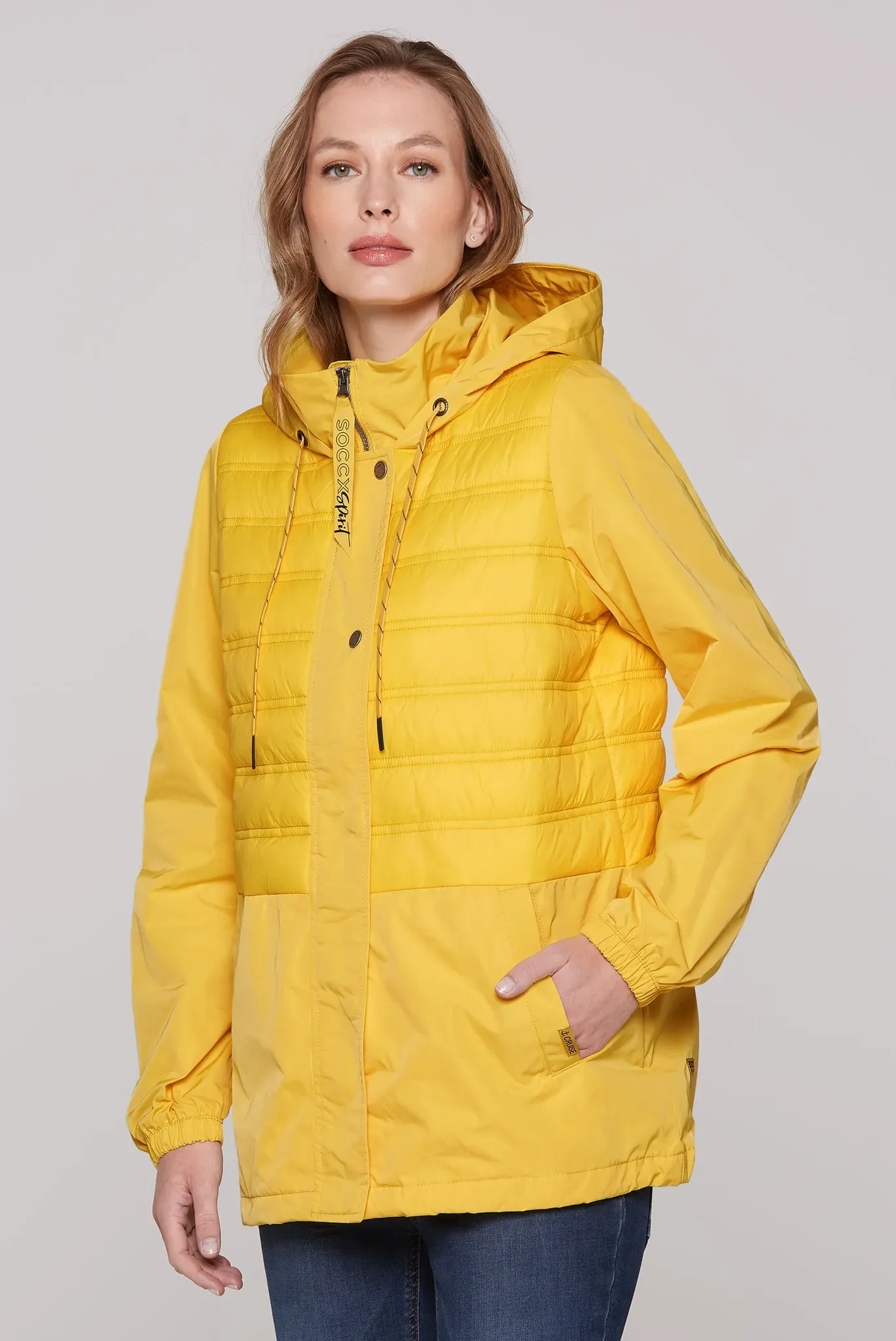 Windbreaker SOCCX, Damen, Gr. XXL, golden honey, Web, Material Oberstoff: 100% Polyester, Futter + Einsatz: 100% Polyamid, Füllung: 100% Polyester, unifarben, regular fit normal, eingesetzt elastischer Bund, Jacken Windbreaker, mit Elastikbündchen