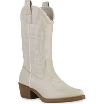 Stiefelparadies Damen Cowboystiefel in Beige Weiss