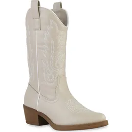 Stiefelparadies Damen Cowboystiefel in Beige Weiss