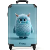 NoBoringSuitcases.com© Kinderkoffer Blaues Monster auf blauem Hintergrund 55x35x20cm, 4 Rollen, Kinder Koffer Klein, Trolley Handgepäck, Reisekoffer blau|bunt 35 cm x 55 cm x 20 cm