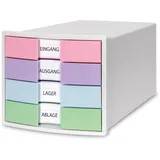HAN Schubladenbox IMPULS rosa, lila, blau, grün 1012-129, DIN A4, DIN C4 mit 4 Schubladen