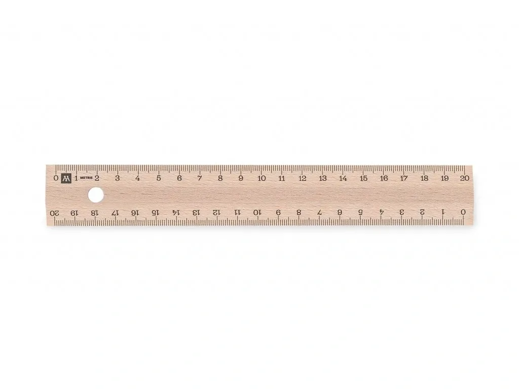 Metrie, Scholar-M20, Holzlineal, 1 abgeschrägte Kante,einseitige mm Skala, mit Aufhängebohrung, 20 cm abgeschrägte Kanten: beidseitig - gelocht