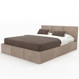 Muralo Polsterbett Stoffbett Bett mit Bettkasten und Gasdruckfeder mit Polsterkopfteil Bett 120x200 Bett mit Stauraum Beige