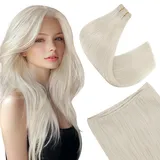 Easyouth Blonde Extensions Tressen Echthaar Platinblond Haartressen Echthaar Extensions Blond 60cm Echthaar Tressen zum Einnähen für Vollere Haare #1000 120g