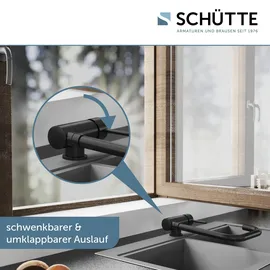 Schütte Spültischarmatur WINDOW, Wasserhahn Unterfenster, Vorfenster, flexibler Wasserhahn umklappbar 360° schwenkbar Einhebelmischer Fensterarmatur, Schwarz