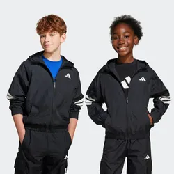 Kapuzensweatshirt ADIDAS SPORTSWEAR "J FI WV TOP", Kinder, Gr. 164, schwarz-weiß (schwarz, weiß), Obermaterial: 100% Polyamid, sportlich, Sweatshirts