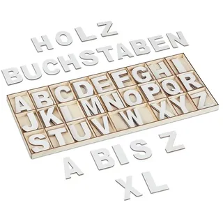 Relaxdays XL Holzbuchstaben Set 104-teilig Beige,Weiß