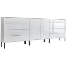 BMG Möbel Sideboard Mailand Set 4, Kommode, grifflos, Metallfüße, weiß