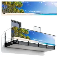 MuchoWow© Balkon Sichtschutz Einseitig 120x500 cm Groß Terrassen Gartenzaun Balkonfächer ohne Bohren Wetterfest für Zaun Terrasse Balkonbespannung Seitenschutz Strand - Meer - Palme - Sommer