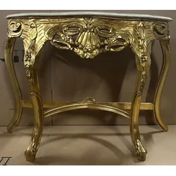 Casa Padrino Barock Konsole Gold / Creme - Handgefertigter Massivholz Konsolentisch mit Marmorplatte - Antik Stil Konsole - Antik Stil Möbel - Barock Möbel - Barock Einrichtung