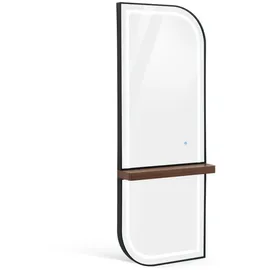 Barberpub Wandspiegel Mit Beleuchtung, Ganzkörperspiegel Mit Aluminiumrahmen, Großer Spiegel Mit Ablage, Touch-schalter, 3 Lichtfarben Dimmbar, Für Friseursalon, J6298